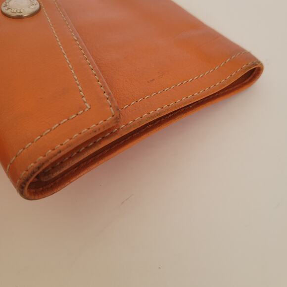 PRADA Orange Leather Logo Button Wallet Medium Envelope Folding Unisex - Picture 13 of 15